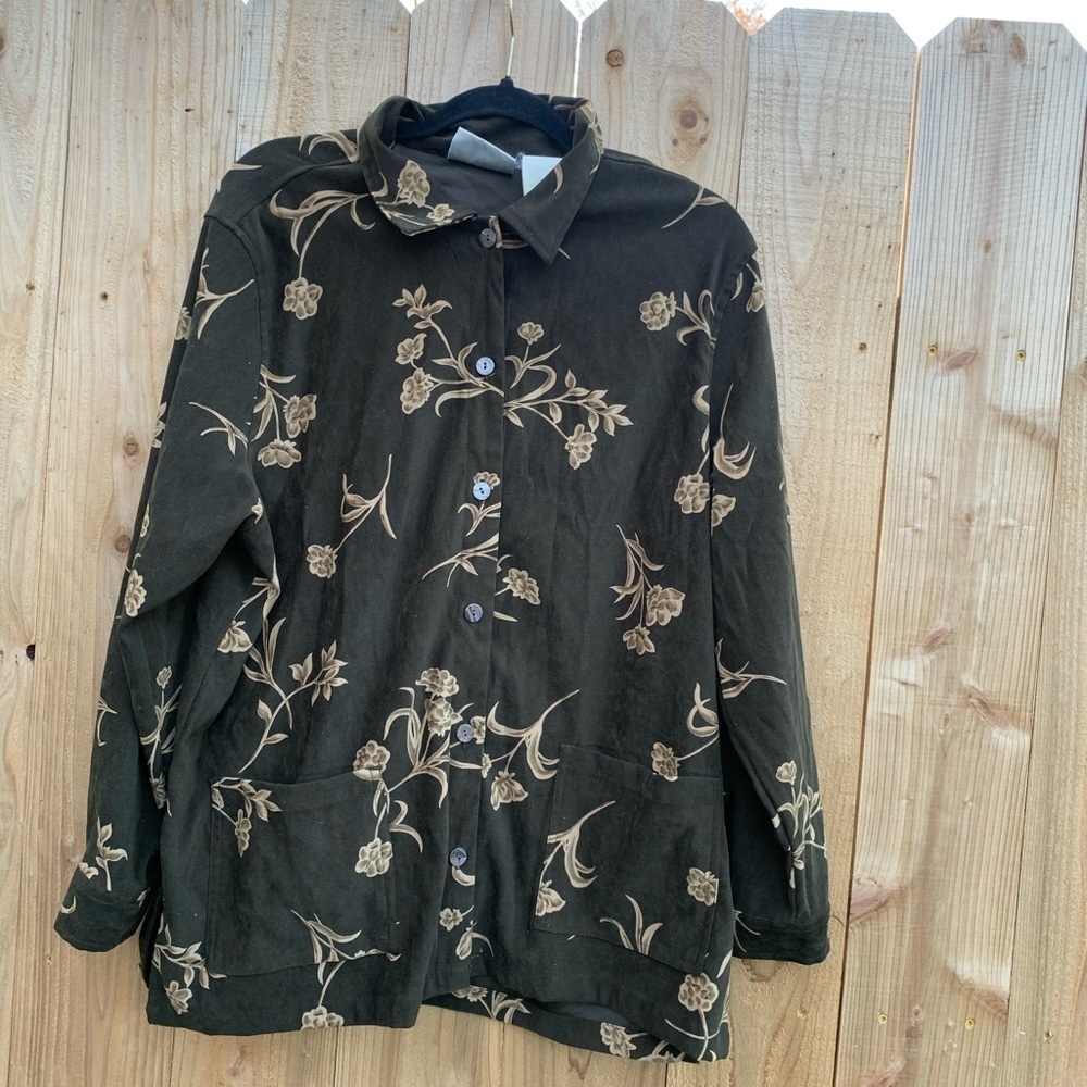 - Erika Studio Womens Size XL Long Sleeve Pockets Shirt Jacket‎  Floral Green